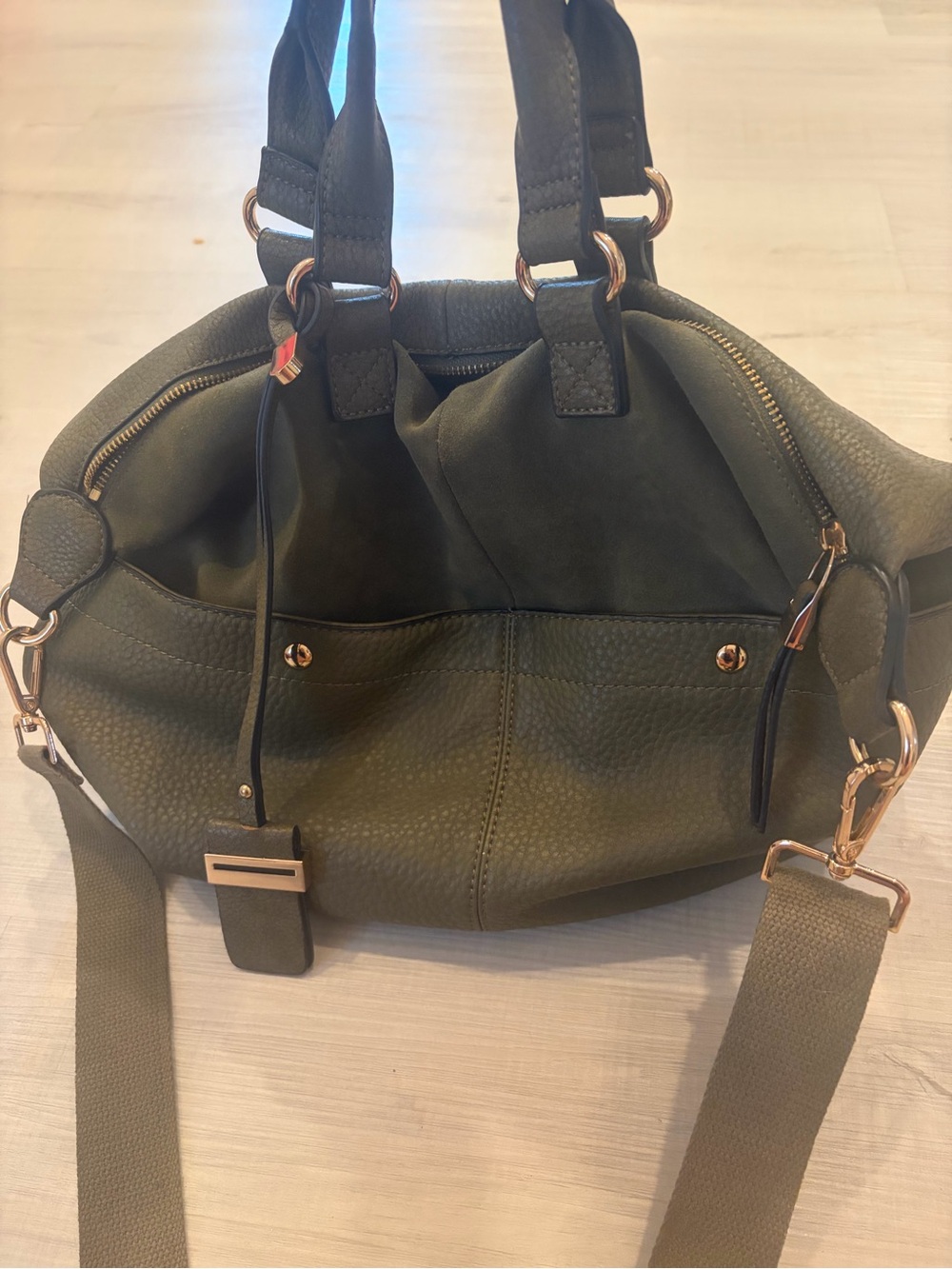 Moda Luxe Olive Green Shoulder Satchel with Gold Hardware